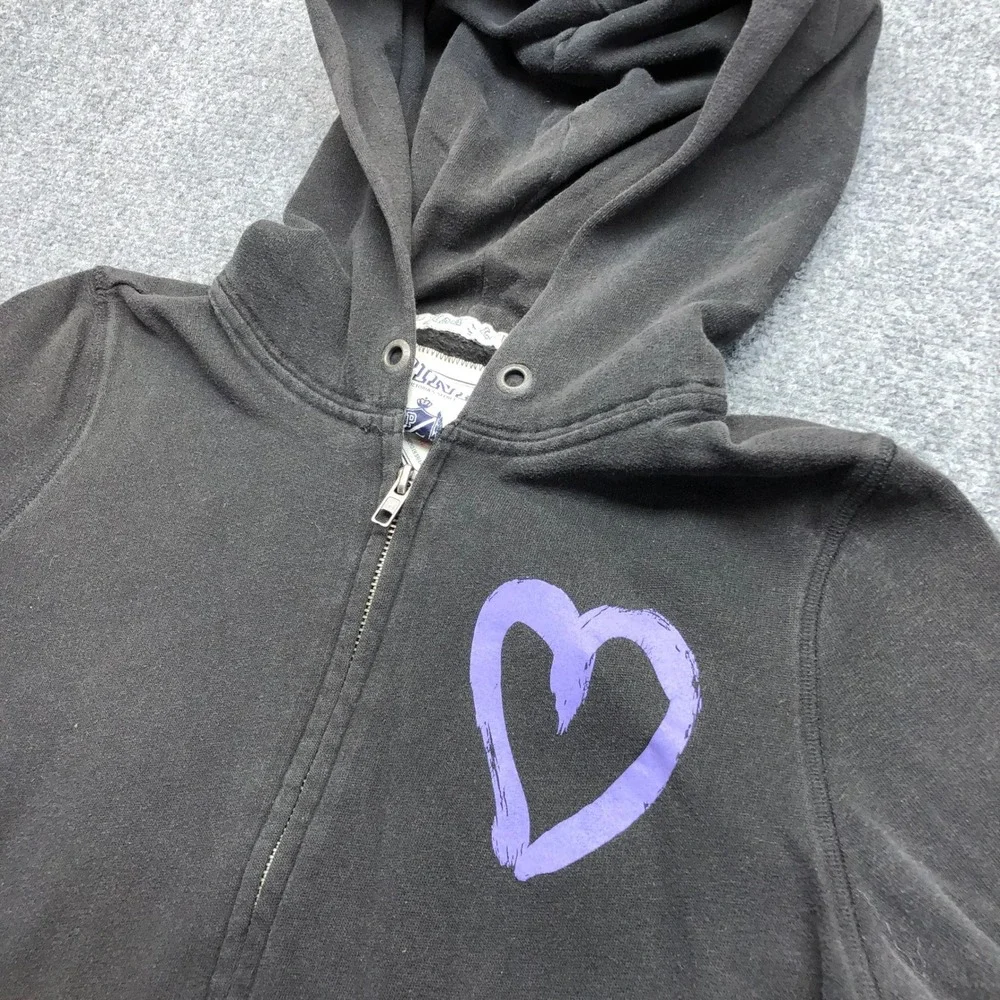 Victoria's Secret PINK Zip Up Hoodie Black Purple Heart Love Pink Graphic Medium